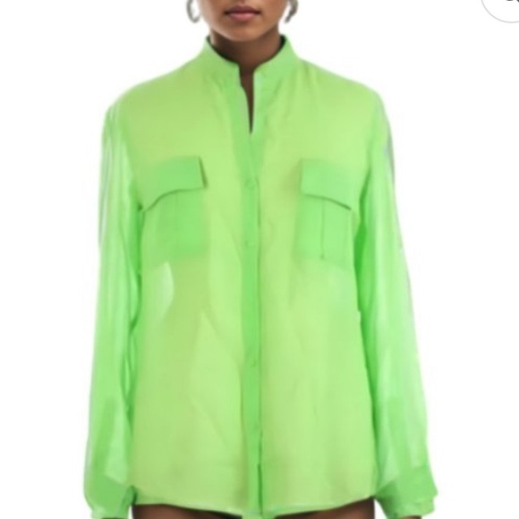 Erin Fetherston Neon Vibrant Green Button-Up Silk Blouse NWT Sz Small - Picture 4 of 11